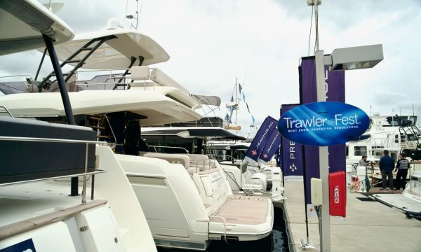 Boats along the dock at the Anacortes Boat Show